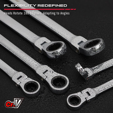 SEDY 6Pcs Extra Long Flex-Head Ratchet Spanner Set Double Box End Spanner 8-19mm.