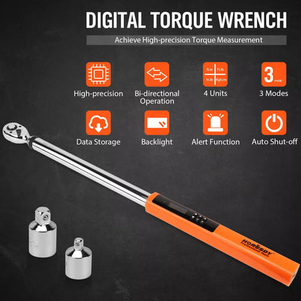 3Pc 1/2" Digital Torque Wrench Set Adjustable 17-340N.m / 25-250ft.lb Motorcycle.
