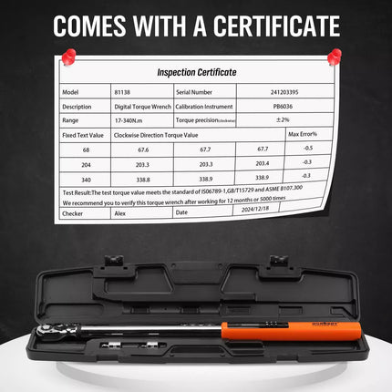 3Pc 1/2" Digital Torque Wrench Set Adjustable 17-340N.m / 25-250ft.lb Motorcycle.