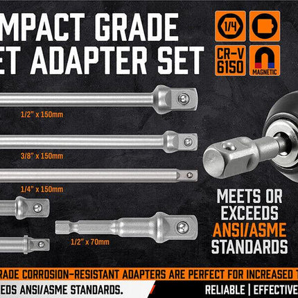 6Pc Drill Socket Adapter Set Long Short Combination Extension Impact Nut Driver.