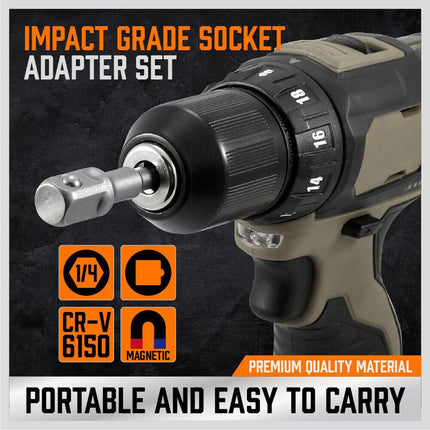 6Pc Drill Socket Adapter Set Long Short Combination Extension Impact Nut Driver.