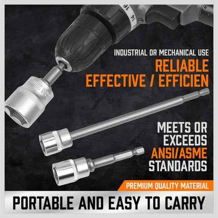 6Pc Drill Socket Adapter Set Long Short Combination Extension Impact Nut Driver.