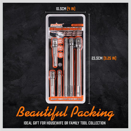 6Pc Drill Socket Adapter Set Long Short Combination Extension Impact Nut Driver.