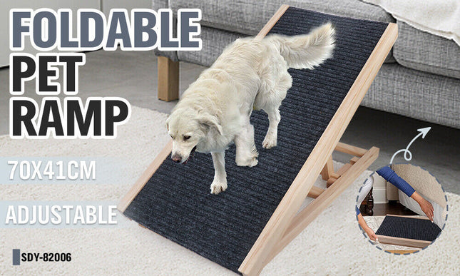 VaKa 70cm Foldable Dog Pet Ramp Adjustable Height Dogs Stairs For Bed Sofa 82006.