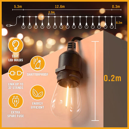 Solar Power 15 LED 18.2M Festoon String Lights Wedding Party WaterProof.
