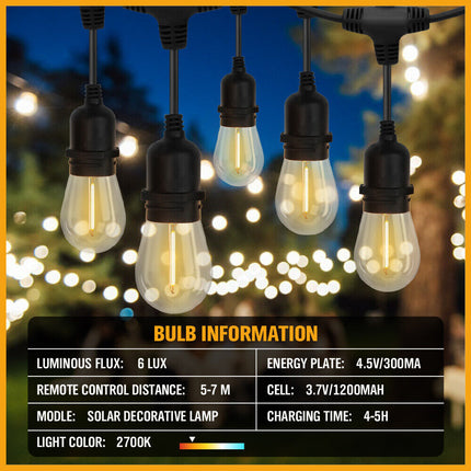 Solar Power 15 LED 18.2M Festoon String Lights Wedding Party WaterProof.