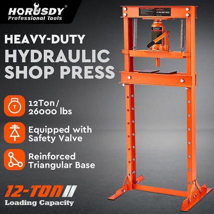 HORUSDY 12T Hydraulic Shop Press Bending H-Frame Benchtop Jack Stand Heavy Duty.