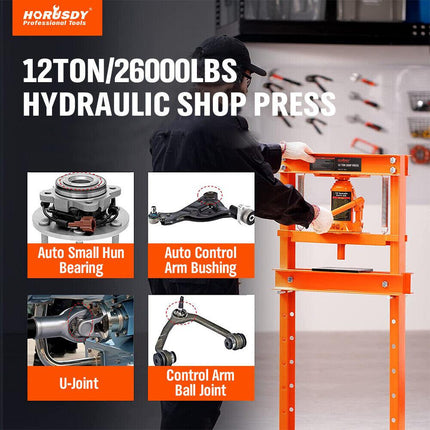 HORUSDY 12T Hydraulic Shop Press Bending H-Frame Benchtop Jack Stand Heavy Duty.