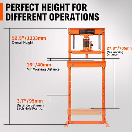 HORUSDY 12T Hydraulic Shop Press Bending H-Frame Benchtop Jack Stand Heavy Duty.