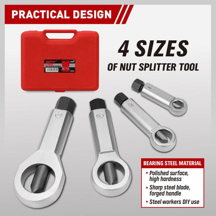 SEDY 4Pcs Metal Nut Splitter Kit Pressure Nut Cracker Remover Extractor Tool.