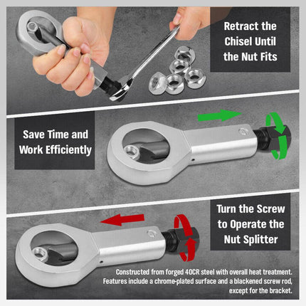 SEDY 4Pcs Metal Nut Splitter Kit Pressure Nut Cracker Remover Extractor Tool.