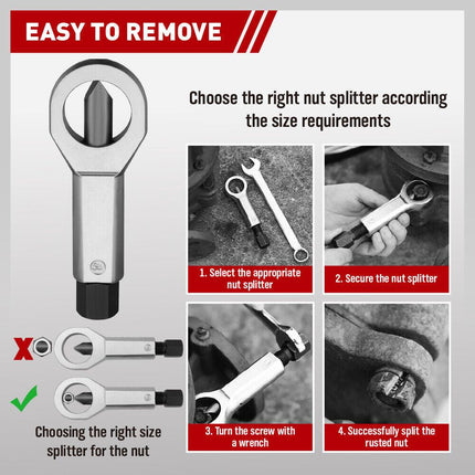 SEDY 4Pcs Metal Nut Splitter Kit Pressure Nut Cracker Remover Extractor Tool.