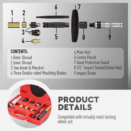 SEDY 10Pc Wheel Lock Removal Tool Kit Wheel Locking Nut Key Remover Kit With Box.