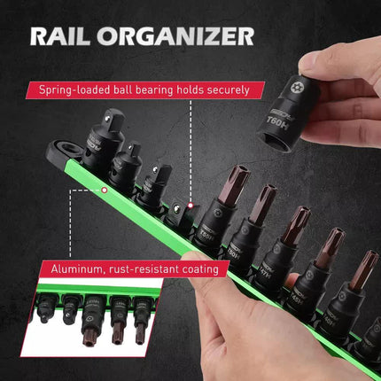 16-Piece Torx Star Bit Socket Set Magnetic Socket Rail Organizer T8-T60 Adapters.