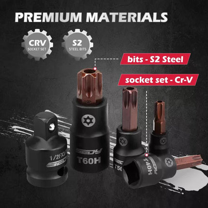 16-Piece Torx Star Bit Socket Set Magnetic Socket Rail Organizer T8-T60 Adapters.