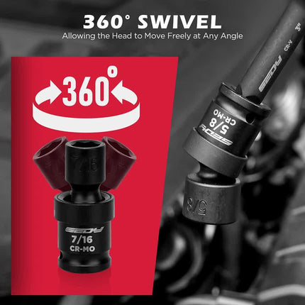 71-Pieces 3/8" Drive Master Impact Socket Set SAE Metric Universal Joint Adapter.