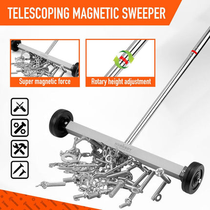 17inch Telescoping Magnetic Sweeper Magnet Broom Rolling Pick Up 8.8Lbs Portable.