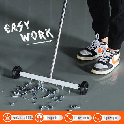 17inch Telescoping Magnetic Sweeper Magnet Broom Rolling Pick Up 8.8Lbs Portable.