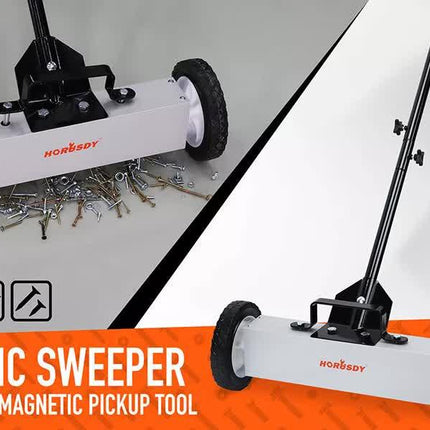 18Inch Magnetic Pick Up Sweeper With Wheels 45LBS Lawn Sweeper Roofing Tools.