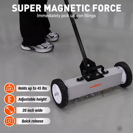 18Inch Magnetic Pick Up Sweeper With Wheels 45LBS Lawn Sweeper Roofing Tools.