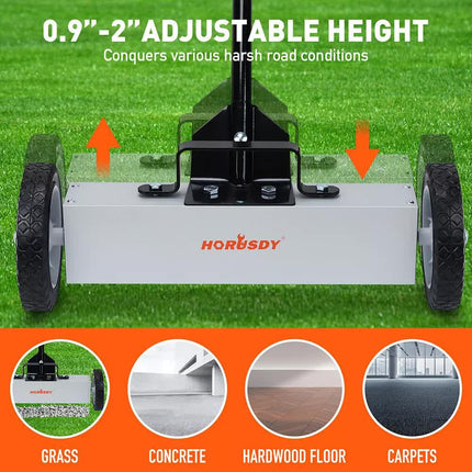18Inch Magnetic Pick Up Sweeper With Wheels 45LBS Lawn Sweeper Roofing Tools.