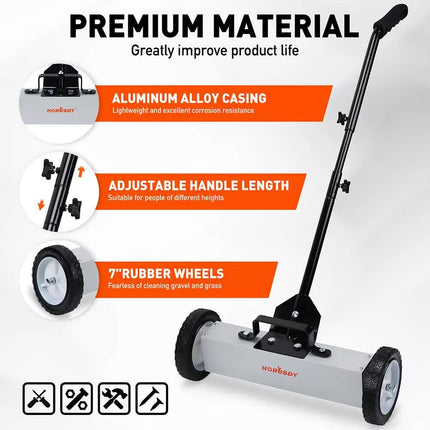 18Inch Magnetic Pick Up Sweeper With Wheels 45LBS Lawn Sweeper Roofing Tools.
