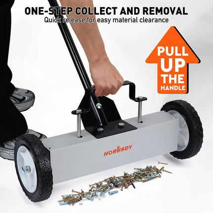 18Inch Magnetic Pick Up Sweeper With Wheels 45LBS Lawn Sweeper Roofing Tools.