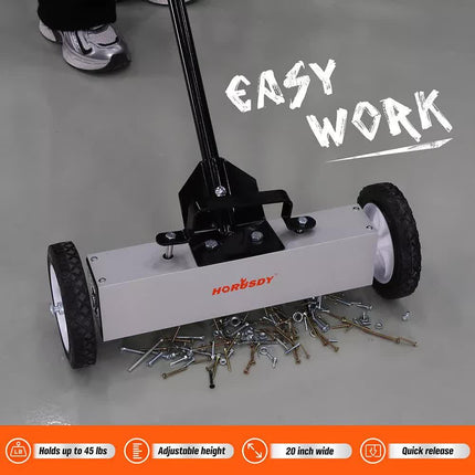 18Inch Magnetic Pick Up Sweeper With Wheels 45LBS Lawn Sweeper Roofing Tools.