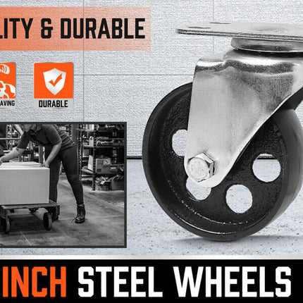 4Pc 3.5'' Heavy Duty Steel Castor Wheel Swivel Caster 500KG/EA Loading Capacity.