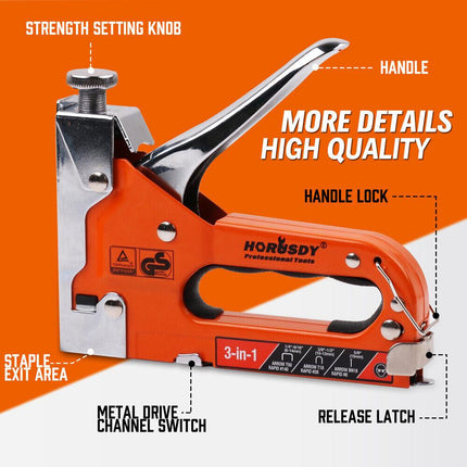 HORUSDY 3in1 Staple Gun Heavy Duty Stapler Fastener Tool Tacker free Staples.