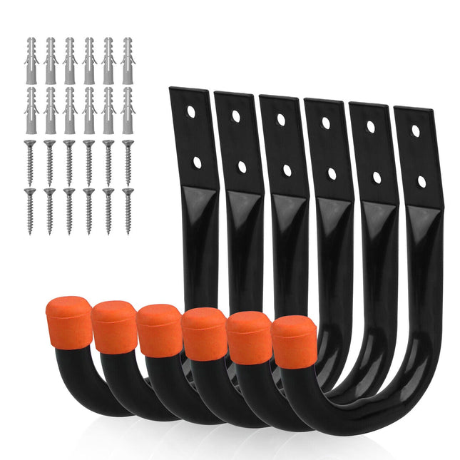 HORUSDY 6Pc Wall Mount Garage Hooks Set Heavy Duty Steel Storage Rack Hanger.