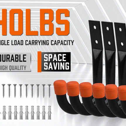HORUSDY 6Pc Wall Mount Garage Hooks Set Heavy Duty Steel Storage Rack Hanger.