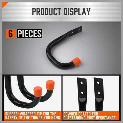 HORUSDY 6Pc Wall Mount Garage Hooks Set Heavy Duty Steel Storage Rack Hanger.