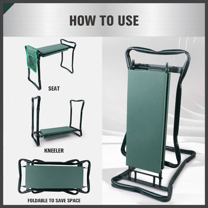 HORUSDY Garden Kneeler Bench Foldable Stool Knee Soft Pad Seat with Tool Pouch.