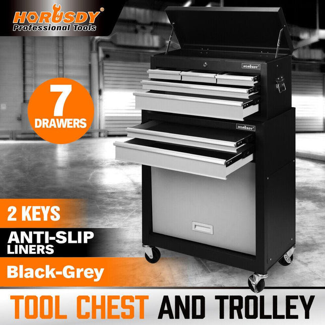 HORUSDY 7 Drawer Tool Box Trolley Cabinet Storage Cart Garage Toolbox Organiser.