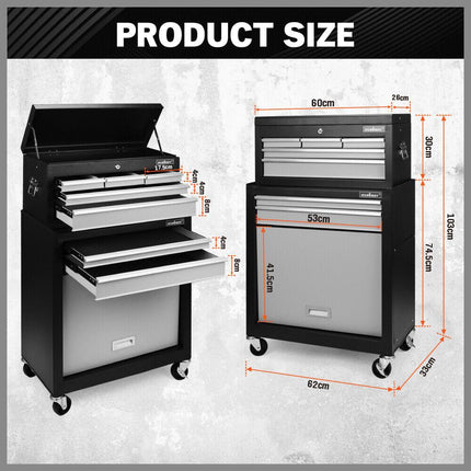 HORUSDY 7 Drawer Tool Box Trolley Cabinet Storage Cart Garage Toolbox Organiser.