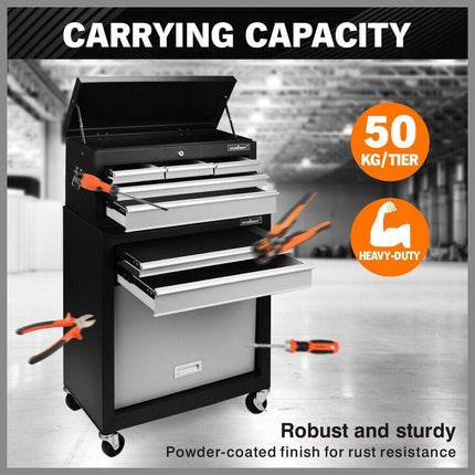 HORUSDY 7 Drawer Tool Box Trolley Cabinet Storage Cart Garage Toolbox Organiser.