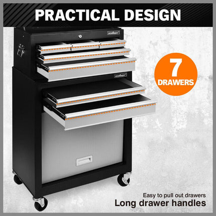 HORUSDY 7 Drawer Tool Box Trolley Cabinet Storage Cart Garage Toolbox Organiser.