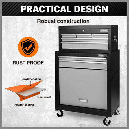 HORUSDY 7 Drawer Tool Box Trolley Cabinet Storage Cart Garage Toolbox Organiser.