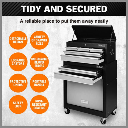 HORUSDY 7 Drawer Tool Box Trolley Cabinet Storage Cart Garage Toolbox Organiser.