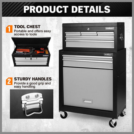 HORUSDY 7 Drawer Tool Box Trolley Cabinet Storage Cart Garage Toolbox Organiser.