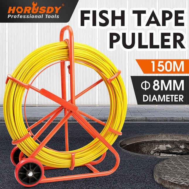 150M×8MM Fish Tape Puller Fiberglass Wire Cable Running Duct Rodder Heavy Duty.