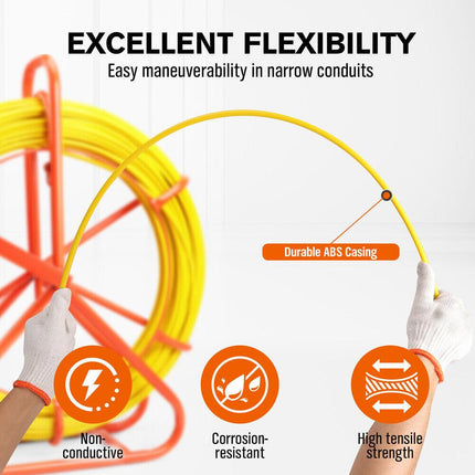 150M×8MM Fish Tape Puller Fiberglass Wire Cable Running Duct Rodder Heavy Duty.