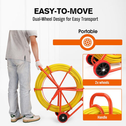 150M×8MM Fish Tape Puller Fiberglass Wire Cable Running Duct Rodder Heavy Duty.