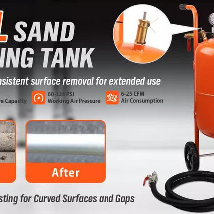 40L Sandblasting Tank Portable Sand Grit Blaster Abrasive Gun Car Trucks.