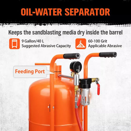 40L Sandblasting Tank Portable Sand Grit Blaster Abrasive Gun Car Trucks.