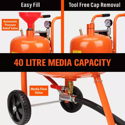 40L Sandblasting Tank Portable Sand Grit Blaster Abrasive Gun Car Trucks.