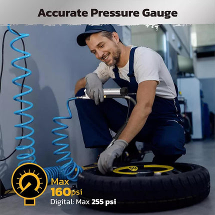 3in1 255PSI Tyre Inflator Car Motorcycle Air Tire Pressure Gauge Hose Pump Au.