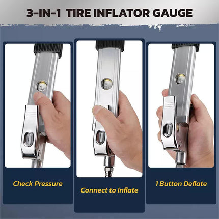 3in1 255PSI Tyre Inflator Car Motorcycle Air Tire Pressure Gauge Hose Pump Au.