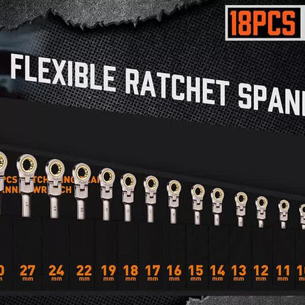 HORUSDY 18Pc Flexi-Head Ratchet Spanner Set Metric 6-30mm Spanners Nickle Plated.